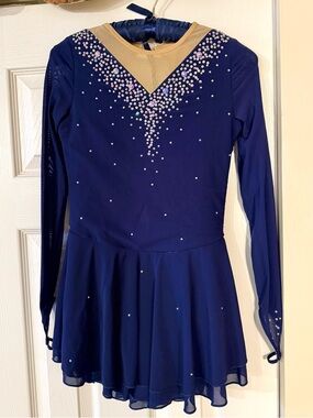Midnight Blue Aurora Borealis Crystal Figure Skating Dress Ice Dance Lyrical Etc